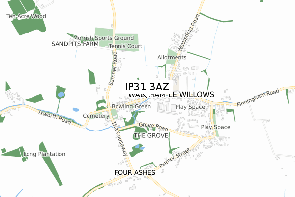 IP31 3AZ map - small scale - OS Open Zoomstack (Ordnance Survey)