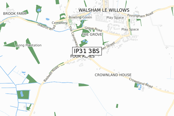 IP31 3BS map - small scale - OS Open Zoomstack (Ordnance Survey)