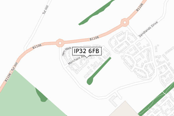 IP32 6FB map - large scale - OS Open Zoomstack (Ordnance Survey)