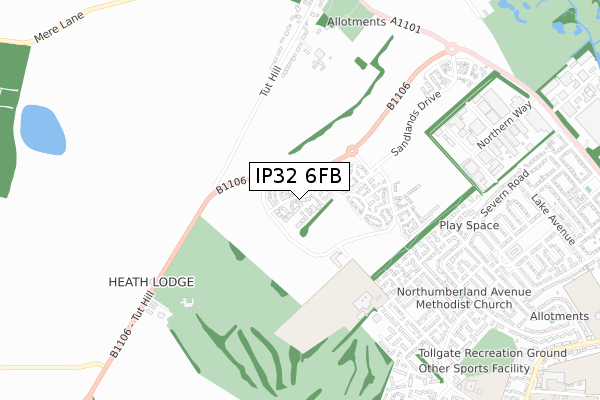 IP32 6FB map - small scale - OS Open Zoomstack (Ordnance Survey)