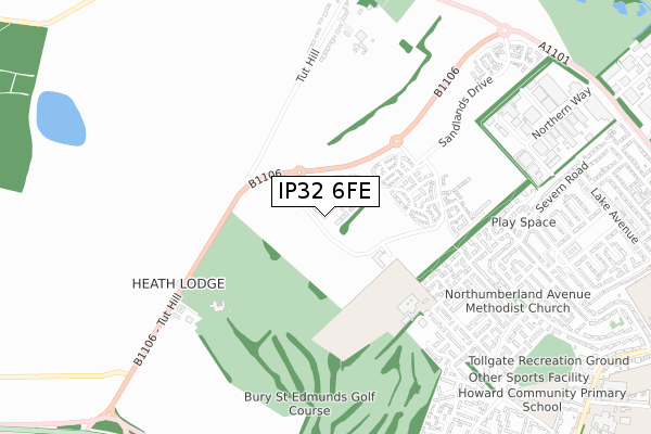 IP32 6FE map - small scale - OS Open Zoomstack (Ordnance Survey)