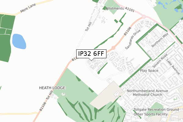 IP32 6FF map - small scale - OS Open Zoomstack (Ordnance Survey)