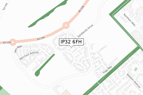 IP32 6FH map - large scale - OS Open Zoomstack (Ordnance Survey)