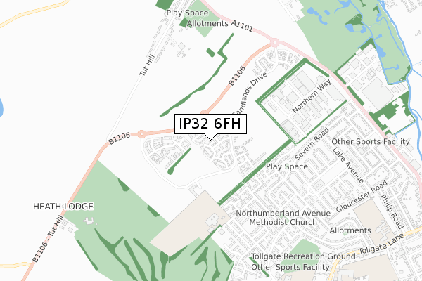 IP32 6FH map - small scale - OS Open Zoomstack (Ordnance Survey)