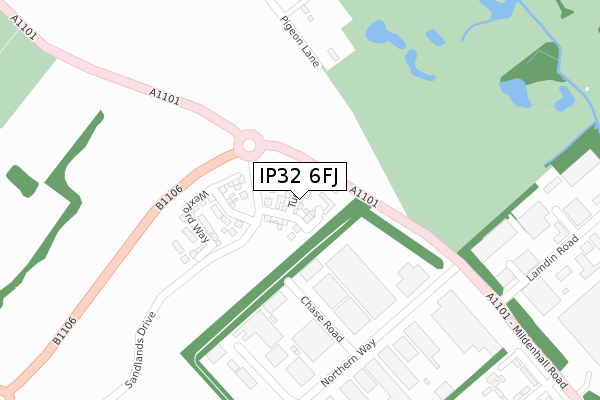 IP32 6FJ map - large scale - OS Open Zoomstack (Ordnance Survey)