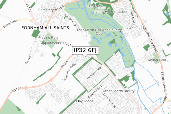 IP32 6FJ map - small scale - OS Open Zoomstack (Ordnance Survey)