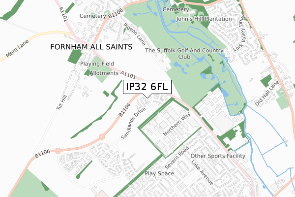 IP32 6FL map - small scale - OS Open Zoomstack (Ordnance Survey)