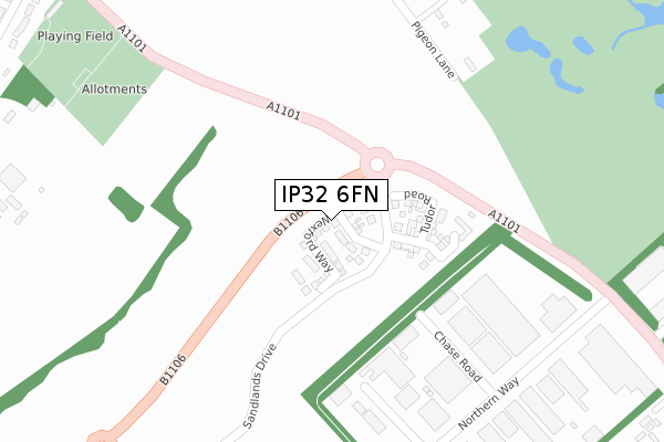 IP32 6FN map - large scale - OS Open Zoomstack (Ordnance Survey)