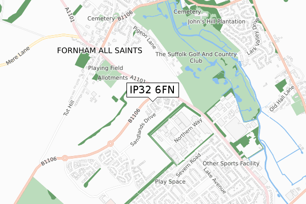 IP32 6FN map - small scale - OS Open Zoomstack (Ordnance Survey)