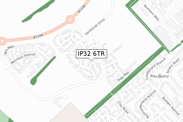 IP32 6TR map - large scale - OS Open Zoomstack (Ordnance Survey)