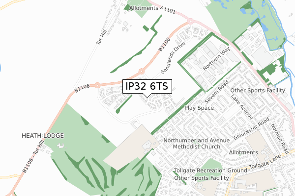 IP32 6TS map - small scale - OS Open Zoomstack (Ordnance Survey)