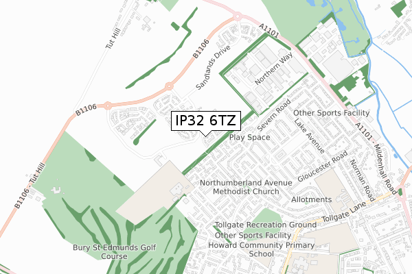 IP32 6TZ map - small scale - OS Open Zoomstack (Ordnance Survey)