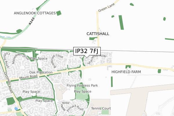 IP32 7FJ map - small scale - OS Open Zoomstack (Ordnance Survey)