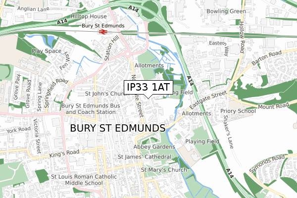 IP33 1AT map - small scale - OS Open Zoomstack (Ordnance Survey)