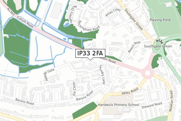 IP33 2FA map - large scale - OS Open Zoomstack (Ordnance Survey)