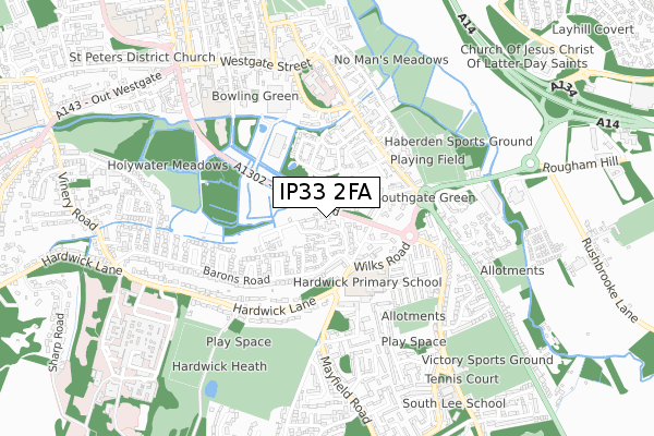 IP33 2FA map - small scale - OS Open Zoomstack (Ordnance Survey)