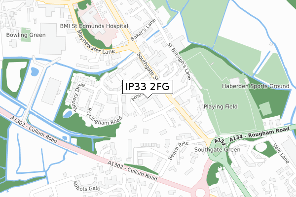 IP33 2FG map - large scale - OS Open Zoomstack (Ordnance Survey)