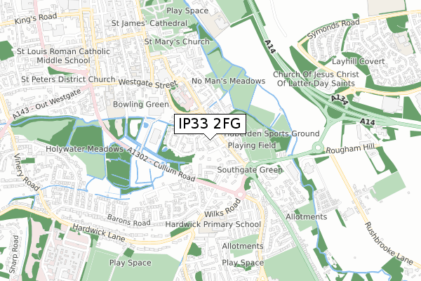 IP33 2FG map - small scale - OS Open Zoomstack (Ordnance Survey)