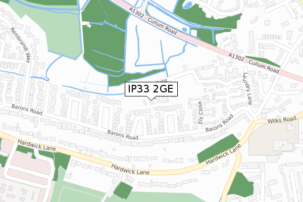 IP33 2GE map - large scale - OS Open Zoomstack (Ordnance Survey)