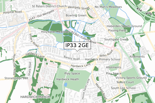 IP33 2GE map - small scale - OS Open Zoomstack (Ordnance Survey)