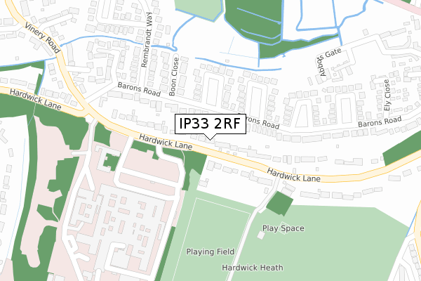 IP33 2RF map - large scale - OS Open Zoomstack (Ordnance Survey)