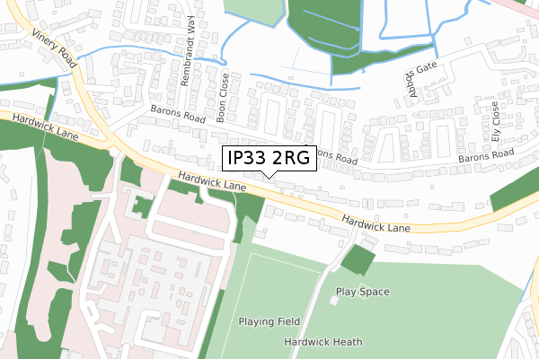 IP33 2RG map - large scale - OS Open Zoomstack (Ordnance Survey)