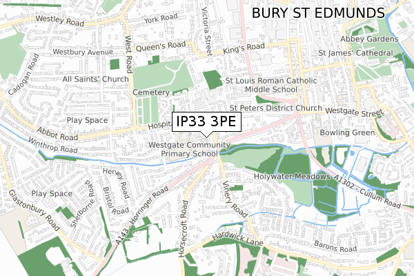 IP33 3PE map - small scale - OS Open Zoomstack (Ordnance Survey)