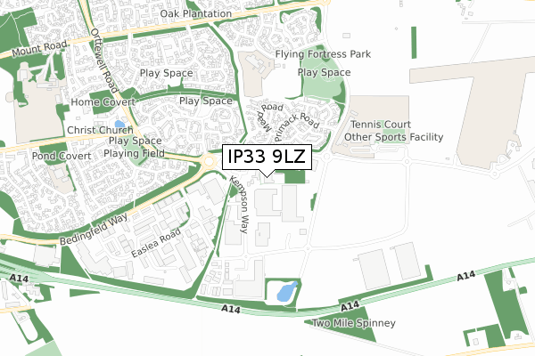 IP33 9LZ map - small scale - OS Open Zoomstack (Ordnance Survey)