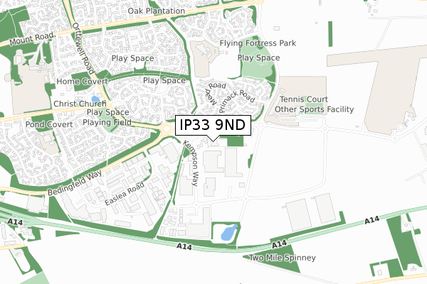 IP33 9ND map - small scale - OS Open Zoomstack (Ordnance Survey)