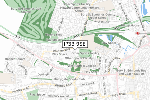 IP33 9SE map - small scale - OS Open Zoomstack (Ordnance Survey)