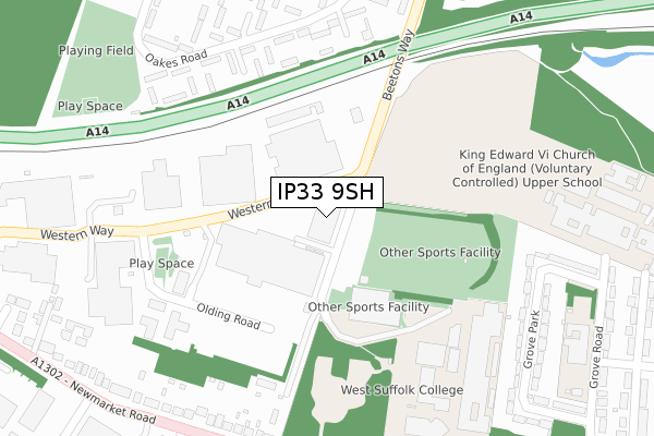 IP33 9SH map - large scale - OS Open Zoomstack (Ordnance Survey)