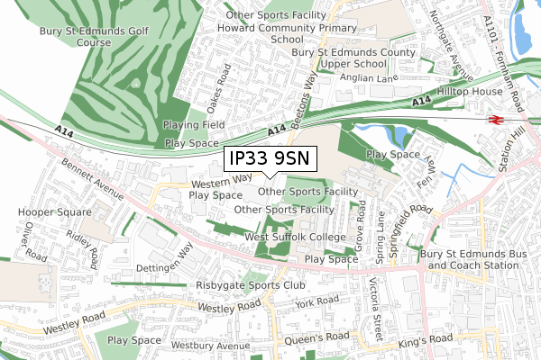 IP33 9SN map - small scale - OS Open Zoomstack (Ordnance Survey)