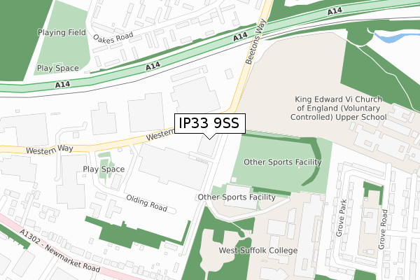 IP33 9SS map - large scale - OS Open Zoomstack (Ordnance Survey)