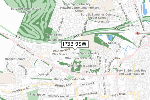 IP33 9SW map - small scale - OS Open Zoomstack (Ordnance Survey)