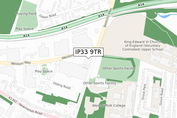 IP33 9TR map - large scale - OS Open Zoomstack (Ordnance Survey)