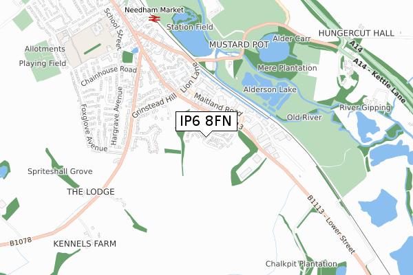 IP6 8FN map - small scale - OS Open Zoomstack (Ordnance Survey)