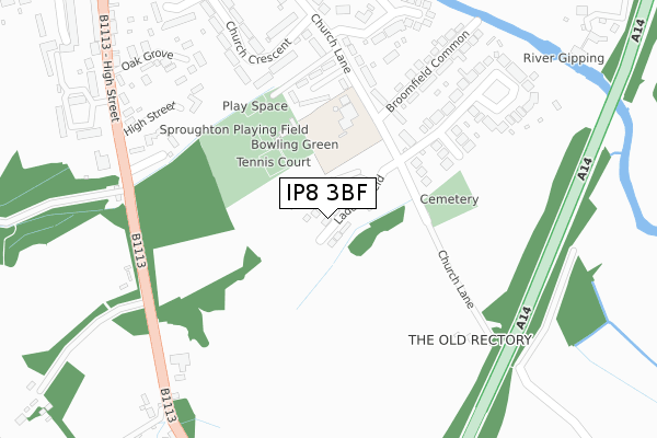 IP8 3BF map - large scale - OS Open Zoomstack (Ordnance Survey)