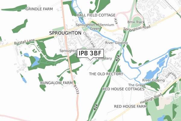 IP8 3BF map - small scale - OS Open Zoomstack (Ordnance Survey)