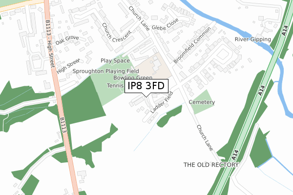 IP8 3FD map - large scale - OS Open Zoomstack (Ordnance Survey)