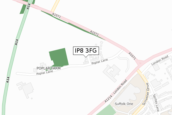 IP8 3FG map - large scale - OS Open Zoomstack (Ordnance Survey)