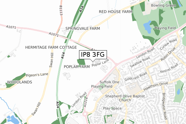 IP8 3FG map - small scale - OS Open Zoomstack (Ordnance Survey)