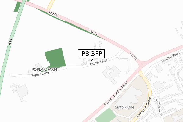 IP8 3FP map - large scale - OS Open Zoomstack (Ordnance Survey)