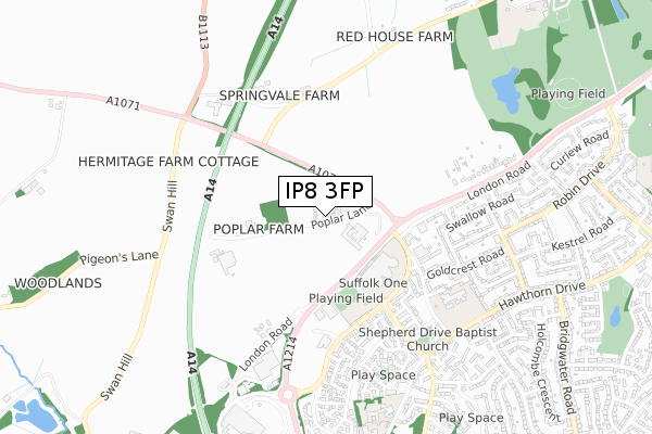 IP8 3FP map - small scale - OS Open Zoomstack (Ordnance Survey)