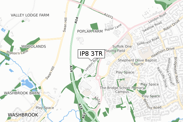 IP8 3TR map - small scale - OS Open Zoomstack (Ordnance Survey)