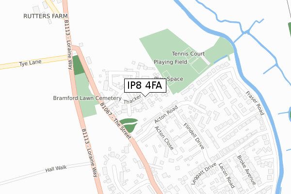 IP8 4FA map - large scale - OS Open Zoomstack (Ordnance Survey)