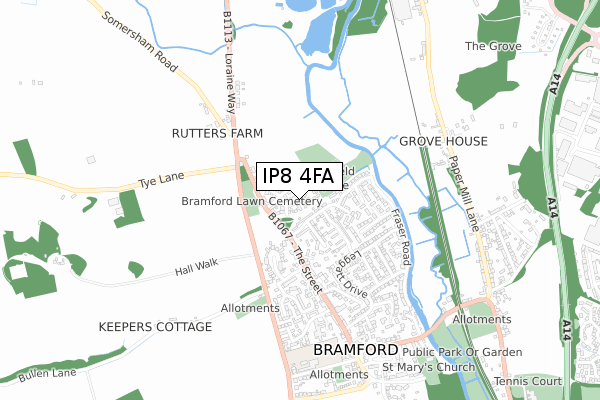 IP8 4FA map - small scale - OS Open Zoomstack (Ordnance Survey)