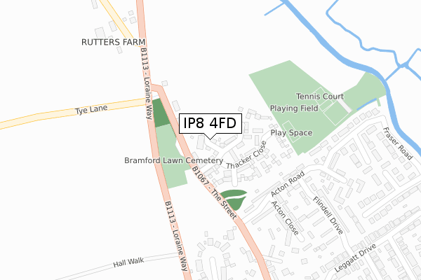 IP8 4FD map - large scale - OS Open Zoomstack (Ordnance Survey)