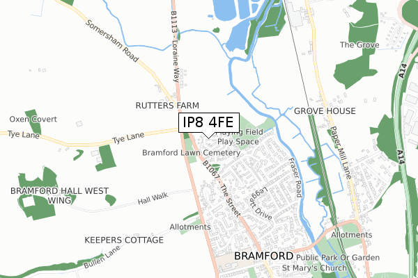 IP8 4FE map - small scale - OS Open Zoomstack (Ordnance Survey)