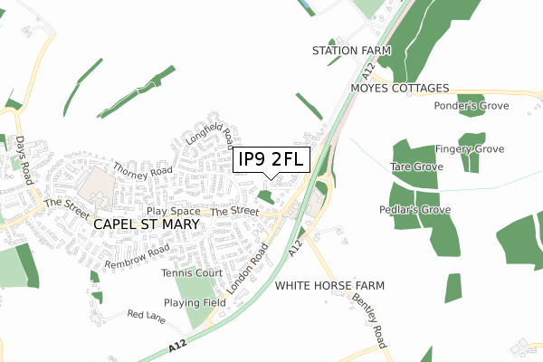 IP9 2FL map - small scale - OS Open Zoomstack (Ordnance Survey)