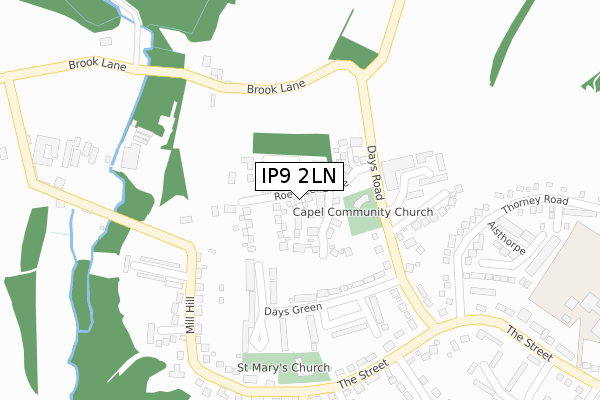 IP9 2LN map - large scale - OS Open Zoomstack (Ordnance Survey)